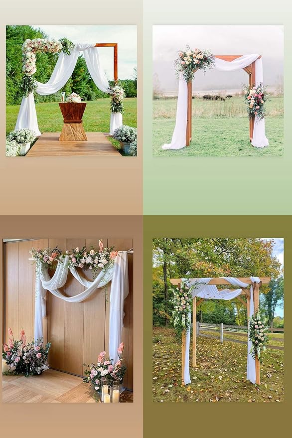 Socomi Wedding Arch Draping Fabric 3 Panels 29" x 19Ft White Sheer Chiffon Curtain Drapes 6 Yards for Wedding Ceremony Birthday Party Decoration