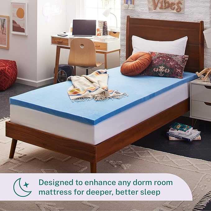 Sleep Innovations 2 Inch Cooling Gel Infused Memory Foam Mattress Topper, Twin XL Size, Cool Comfort, Medium Support