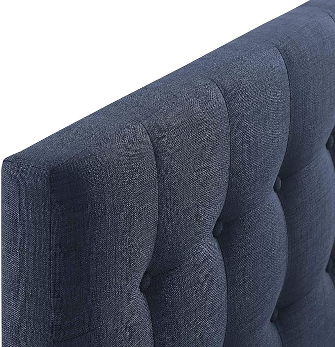 Modway Emily Tufted Button Linen Fabric Upholstered Queen Headboard in Navy