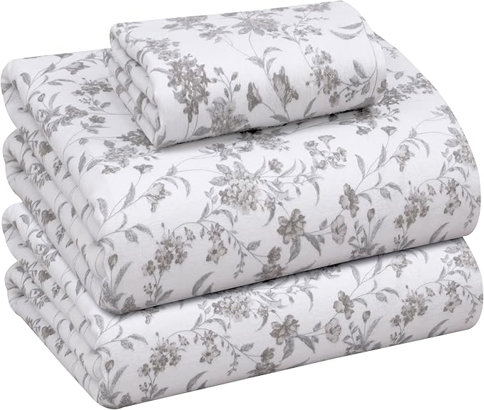 RUVANTI Flannel Sheets Twin Size - 100% Cotton Double Brushed Twin Sheets Set, Deep Pockets 16 Inches, All Seasons Breathable & Extra Soft Bed Sheets, Warm & Cozy, 3 Piece, Vintage Flora