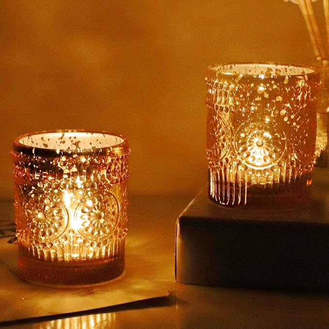 VOHO Gold Votive Candle Holders Set of 12, Gold Candle Holders Bulk for Wedding Table Centerpiece, Mercury Glass Tealight Candle Holder for Home Party Decoration (2.1'' x 2.6'', W/H)