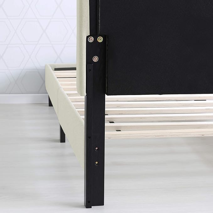 Furinno Laval Button Tufted Upholstered Platform Bed Frame, Queen, Linen