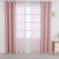 BONZER Mix and Match Curtains - 2 Pieces Branch Print Sheer Curtains and 2 Pieces Blackout Curtains for Bedroom Living Room Grommet Window Drapes, 37x95 Inch/Panel, Blush, Set of 4 Panels