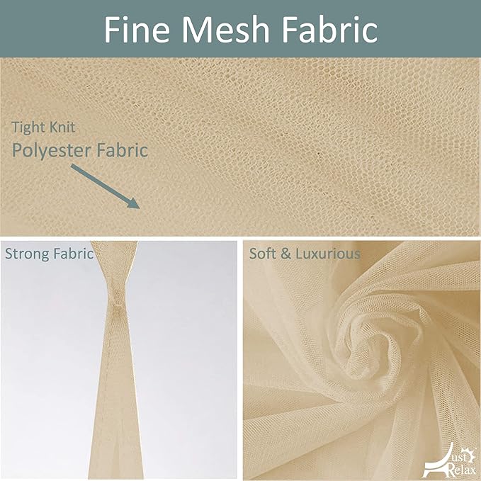 Just Relax Decorative Elegant Bed Net Canopy Set Including Full Hanging Kit, Ideal for Indoors or Outdoors, Intended for a for Covering Beds, Cribs, Hammocks (Beige, Queen/King)