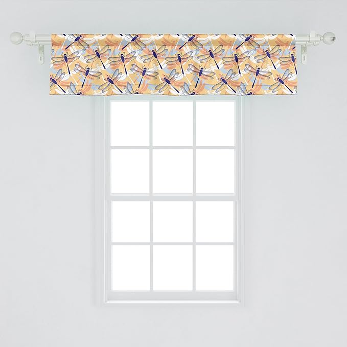 Ambesonne Dragonfly Window Valance Pack of 2, Uneven Big Repetitive Winged Bug 2 Pairs of Patched Wings Flying Orange Blobs, Rod Pocket Curtain Valances for Kitchen Bedroom, 42" X 12", Sand Brown