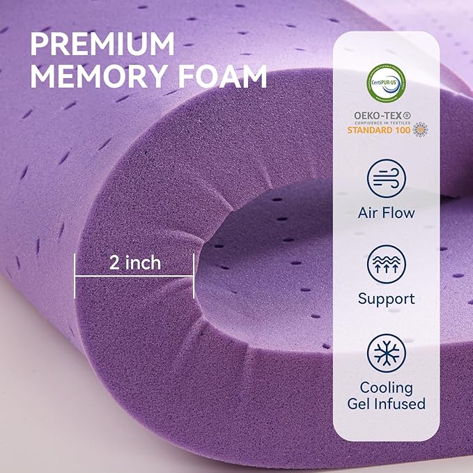 BDEUS Dual Layer 5 Inch Memory Foam Mattress Topper Twin XL Size for Dorm Room, 2 Inch Gel Memory Foam Plus 3 Inch 1450 GSM Pillow Top Mattress Pad Cover,Dark Gray