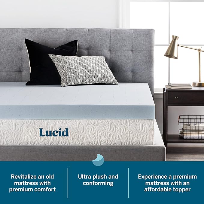 LUCID 4 Inch Mattress Topper, California King Size – Cooling Gel Infused Memory Foam – Plush Feel – Ventilated Breathable Design – CertiPur Certified