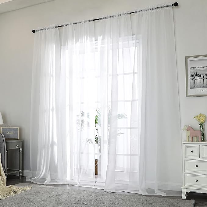 Chyhomenyc White Sheer Curtains 96 inches Long 2 Panels Set, Light Filtering Airy Solid Voile Window Treatment Drapes for Bedroom Living Room, Each 42Wx96L, 8FT Long, Set of 2, White