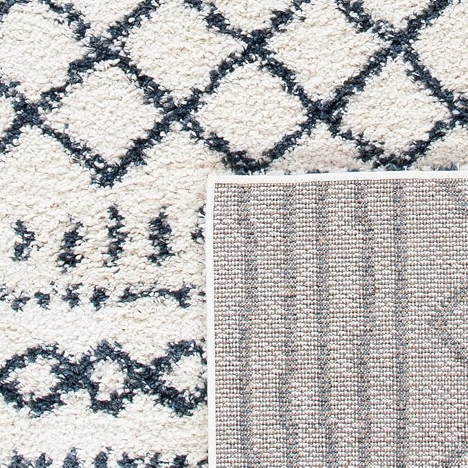 SAFAVIEH Arizona Shag Collection Area Rug - 9' x 12', Ivory & Slate, Moroccan Design, Non-Shedding & Easy Care, 1.6-inch Thick Ideal for High Traffic Areas in Living Room, Bedroom (ASG741M)