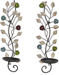 Wall Sconces Candle Holder Set of 2, Antique Leaf Branch Wall Mount Hanging Metal Candle Holder Candle Sconce for Living Room Dining Room