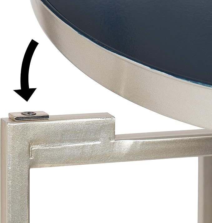 Kate and Laurel Celia Round Foldable Tray Accent Table, 14" x 14" x 25.75", Navy and Silver, Modern Minimalist Design and Magnetic Detachable Tabletop