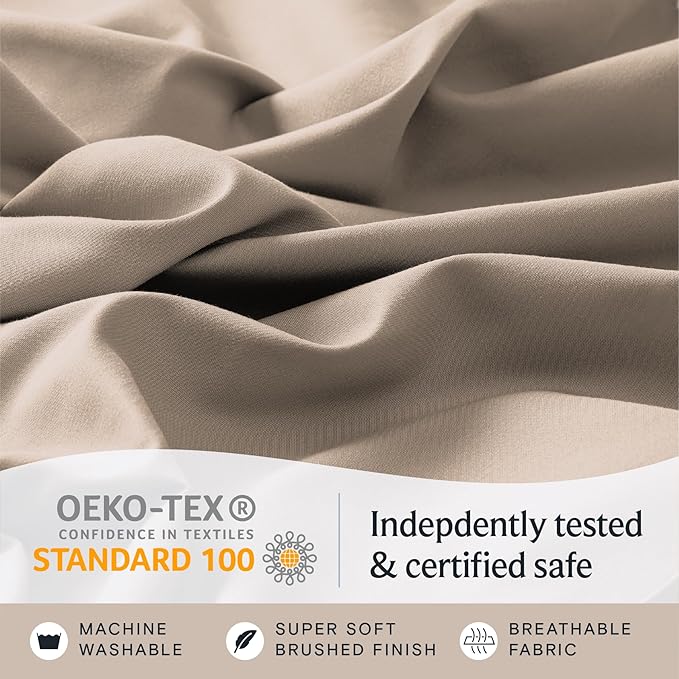 LuxClub 5 PC Split King Sheet Set, Breathable Luxury Bed Sheets, Deep Pockets Wrinkle Free Cooling Sheets Machine Washable Hotel Bedding Silky Soft - Light Khaki Split King