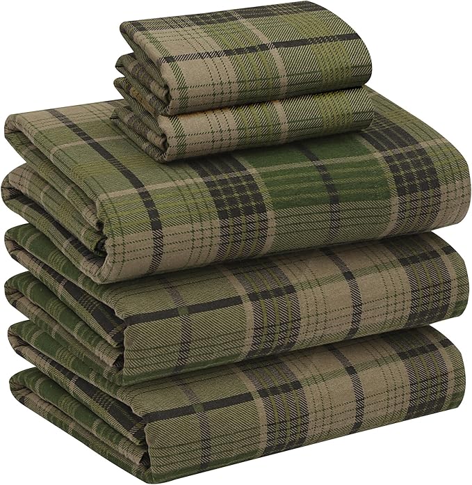 RUVANTI Flannel Sheets Split King Size - 100% Cotton Brushed Split King Bed Sheets Set, Deep Pockets 16 Inches, All Seasons Breathable & Extra Soft, Warm & Cozy, 5 Piece, DNA Plaid