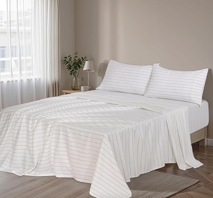 RUVANTI Flannel Sheets Queen Size - 100% Cotton Double Brushed Bed Sheets, Deep Pockets 16 Inches Queen Sheet Set, All Seasons Breathable & Extra Soft - Warm & Cozy, 4 Piece, Running Dots
