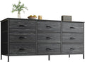 Huuger 9 Drawer Dresser, 47 Inch TV Stand for 50, 55 Inch TV, Entertainment Center with Drawers, Fabric Dresser Chest of Drawer for Bedroom, Closet, Charcoal Black Wood Grain Print