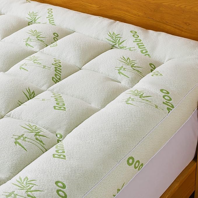 Bamboo_Viscose Mattress Topper Queen Size, Cooling Extra Thick Breathable Mattress pad, 8-21”Deep Pocket Soft Quilted Fitted Mattress Cover with Down Alternative Fill