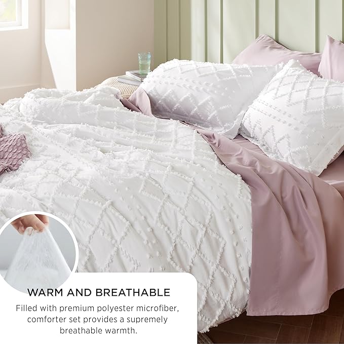 Bedsure Twin Comforter Set - Dusty Rose Comforter, Boho Tufted Shabby Chic Bedding for Kids, 2 Pieces Vintage Farmhouse Bed Set for All Seasons, Fluffy Soft Bedding with 1 Pillow Sham
