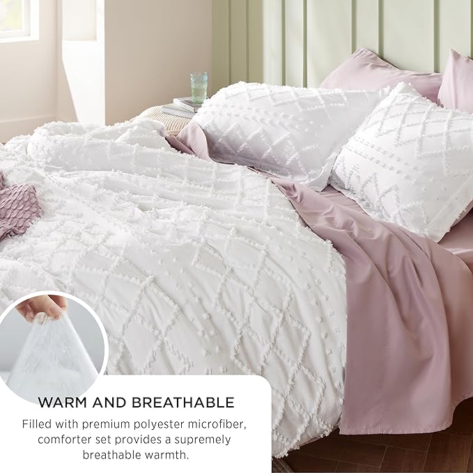 Bedsure King Comforter Set - Ivory Comforter, Boho Tufted Shabby Chic Bedding for Kids, 3 Pieces Vintage Farmhouse Bed Set for All Seasons, Fluffy Soft Bedding with 2 Pillow Shams