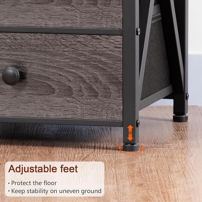 AMHANCIBLE LED Nightstand with Charging Station, Smart End Side Table with USB Port & Power Outlet, Bedside Table with Fabric Drawers for Bedroom, Living Room, Dark Grey, HET053LDG-1