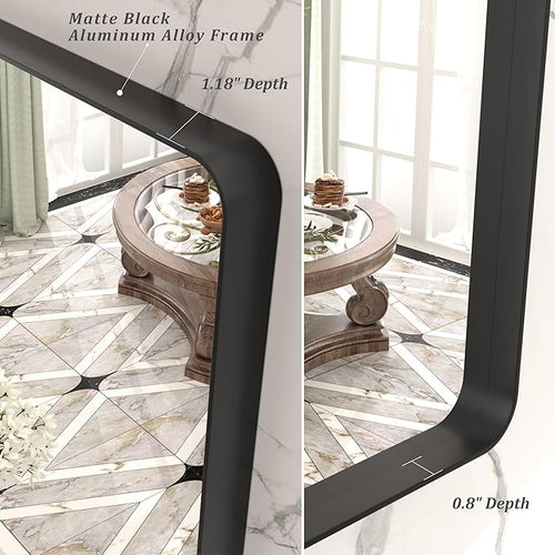 22x30 Inch Black Metal Framed Bathrrom Mirror for Wall, Matte Black Rectangle Mirror, Rounded Corner, Anti-Rust (Horizontal/Vertical)