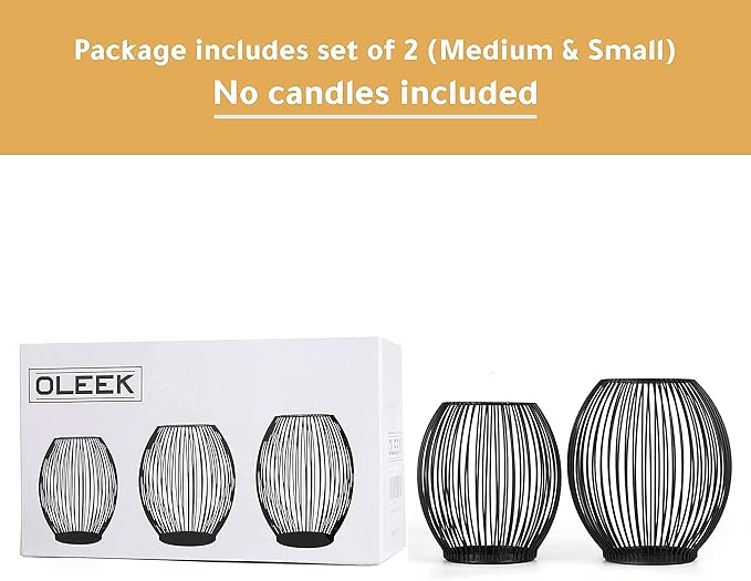 OLEEK Outdoor Candle Holder Decor Set - Black Candle Holder - Candles Holders for Table Centerpiece - Hurricane Candles Holder for Pillar Candles Cage Candle Holders Black Wire Decorative