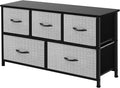 AZL1 Life Concept Extra Wide Dresser Storage Tower with Sturdy Steel Frame,5 Drawers of Easy-Pull Fabric Bins, Organizer Unit for Bedroom, Hallway, Entryway, Grey with Black
