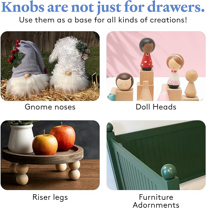 Wood Knobs, 1 Inch Round Natural Wood Drawer Pulls, Pack of 100 Unfinished Wooden Drawer Knobs, Ball Shaped Wood Cabinet Knobs, Nursery Dresser Knobs, Wood Door Knobs and Crafts