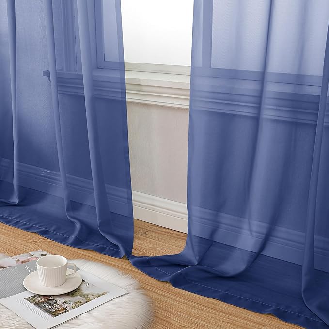 Aiyufeng Royal Blue Sheer Curtains 72 Inch Length 2 Panels Set, Semi Transparent Voile Dark Blue Sheer Window Drapes for Bedroom Bed Canopy Living Room Dining Wedding Party Backdrop, 42W x 72L inch