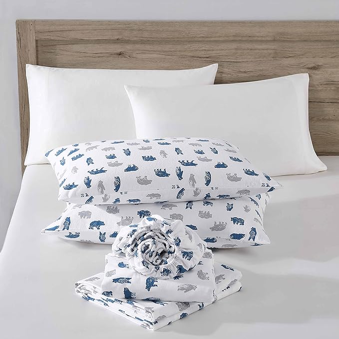 Eddie Bauer- Full Sheet Set, Cotton Flannel Bedding Set, Brushed for Extra Softness, Cozy Home Décor (Bear Mountain Grey, Full)