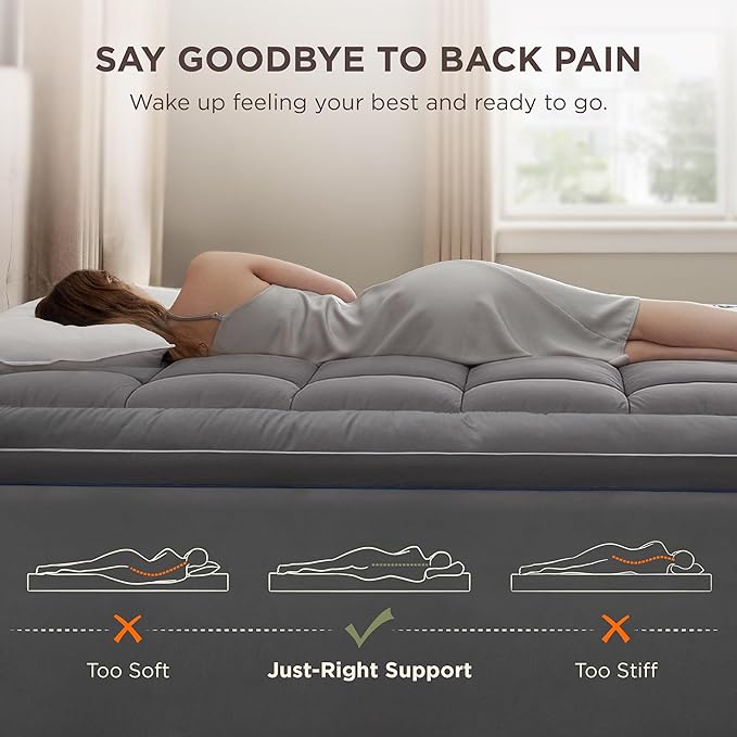 Bedsure Cal King Mattress Topper - Pillow Top Mattress Pad Cover with Deep Pocket Fits up to 21 Inches, Plush Soft Bed Topper for Back Pain Relief, Overfilled with Down Alternative Filling, Grey