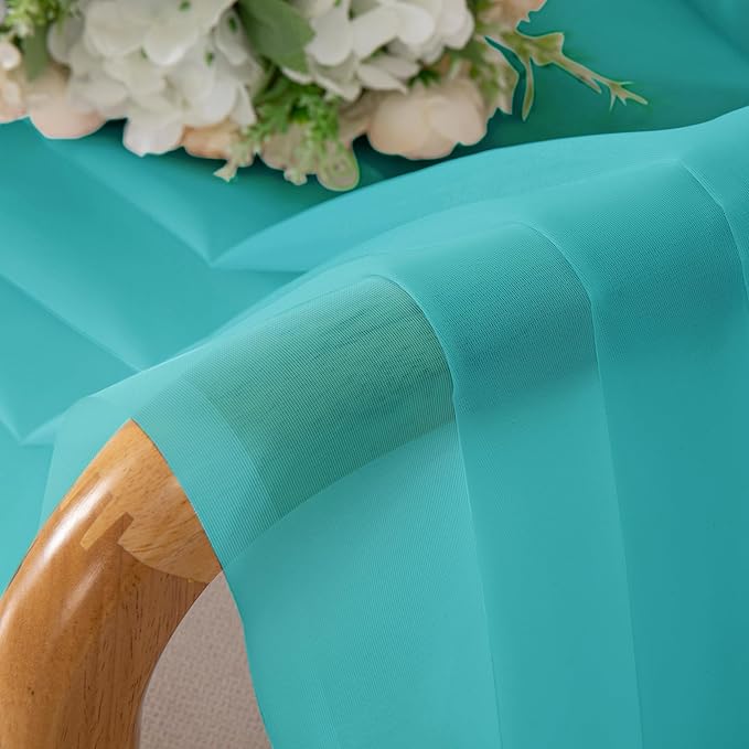 Chyhomenyc Turquoise Sheer Curtains 96 inches Long 2 Panels, Light Filtering Soft Airy Solid Elegant Voile Window Treatment Drapes for Bedroom Living Room Wedding Party Decor, 42 Wx96 L, 8FT L