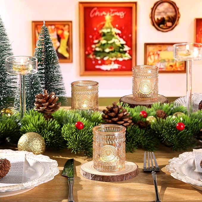Gold Votive Candle Holder Set of 12, Glass Tea Lights Candle Holders for Wedding Table Centerpieces, Birthday Parties and Home Decor