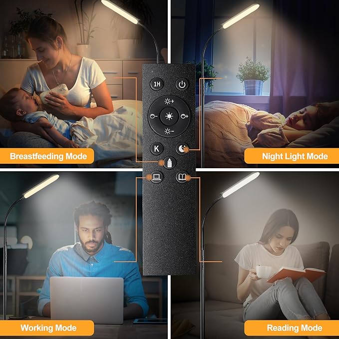 Floor Lamp 2 Pack, 18W 1800LM Bright LED Floor Lamp with 2 Remotes & Works with Smart Plug, Dimmable Timing Eye Caring Standing Reading Floor Lamps for Living Room Bedroom Office