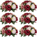 Nuptio Artificial Flower Centrepieces for Tables - 6 Pcs Burgundy & Dusty Rose & Creamy White Fake Flowers Roses Balls 9.5in Diam - Silk Faux Rose Arrangement for Wedding Party Centerpiece Table Decor