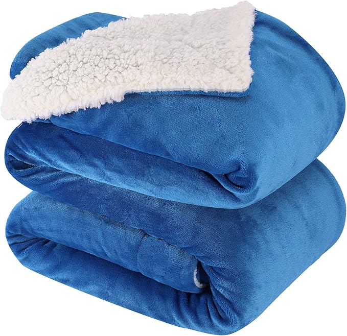 NANPIPER King Size Sherpa Blanket, Soft Fleece Throw for Bed, Reversible Thick Fuzzy Blanket for Winter (Princess Blue, 90x108 inches)