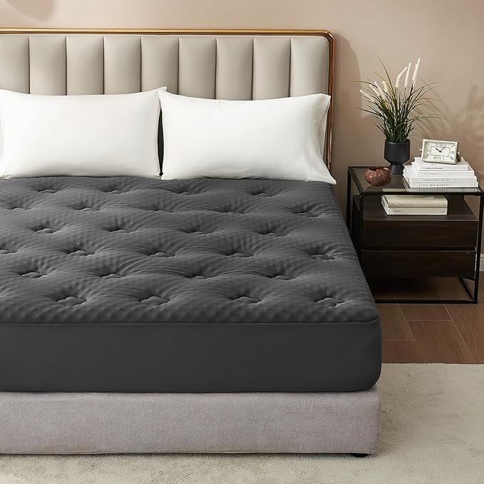 Hansleep Full Size Mattress Topper Viscose Derived from Bamboo, Memory Foam Pillow Top Mattress Topper Full with Deep Pocket, Breathable Mattress Pad for Back Pain Relief, 54" x75", Charcoal Grey