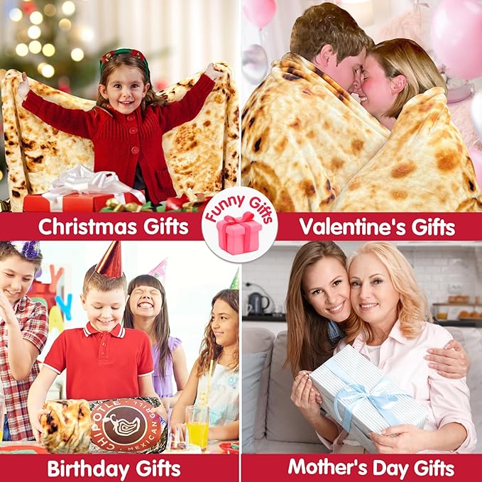 Jorbest Burritos Tortilla Throw Blanket Birthday Gifts for Adult and Kids, Realistic Tortilla Food Blanket Funny Gifts for Women Men Teen Mom Dad, 285 GSM Soft Flannel Taco Blanket (Tan, 60 inches)