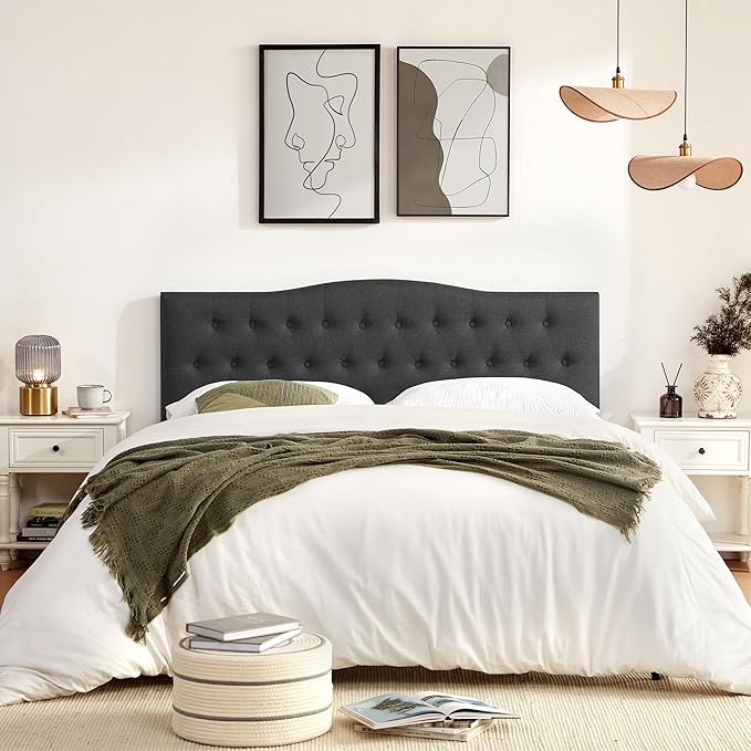 Tufted Upholstered Headboard Full Size, Sturdy and Durable Solid Wood Full XL headboard, Fabric Headboard Adjustable Height from 37” to 51”, Modern Button Diamond Design Head Board, Black