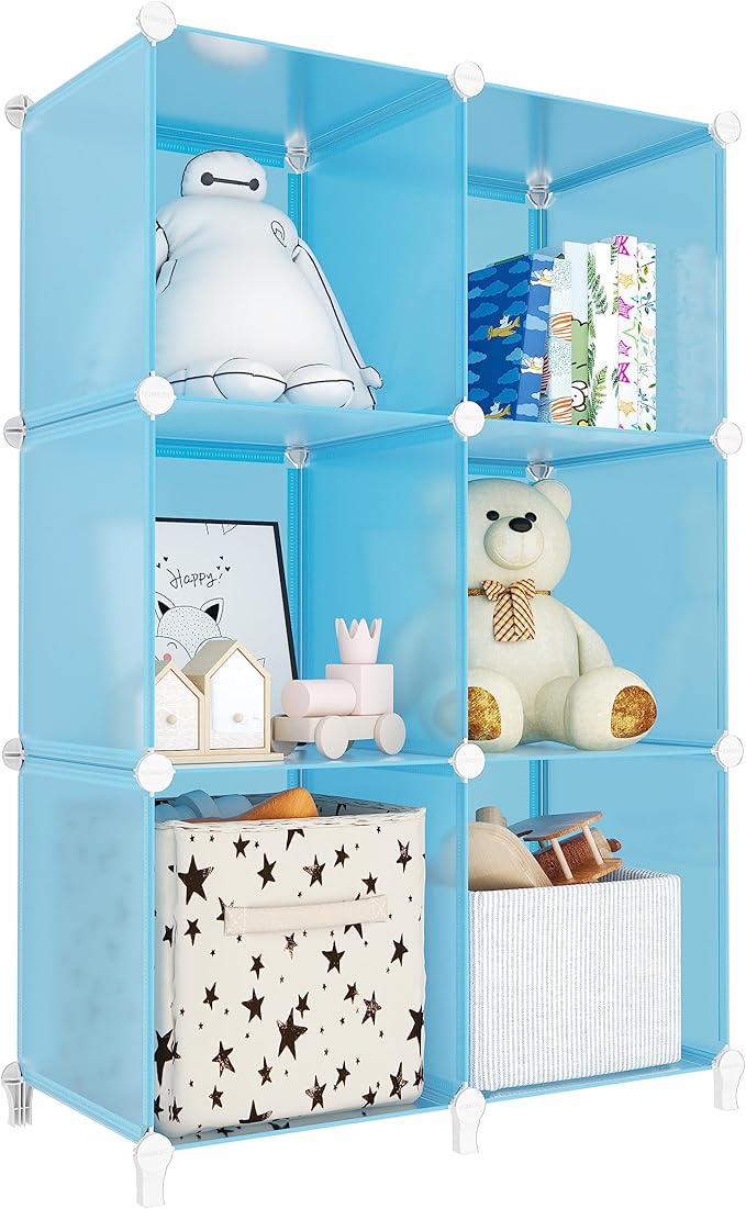 Portable Closet 6 Cube Closet Organizer and Storage Shelf Bookcase with Metal Hammer, Organizer Cabinet for Kids, Bedroom, Bathroom