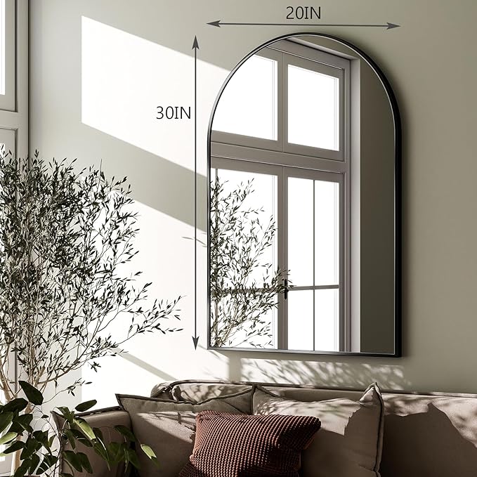 HARRITPURE 20"x30" Arched Bathroom Mirror - Wall Mounted Mirror - Black Arch Mirror - Aluminum Alloy Frame Bathroom Mirror Living Room, Bedroom and Entryway