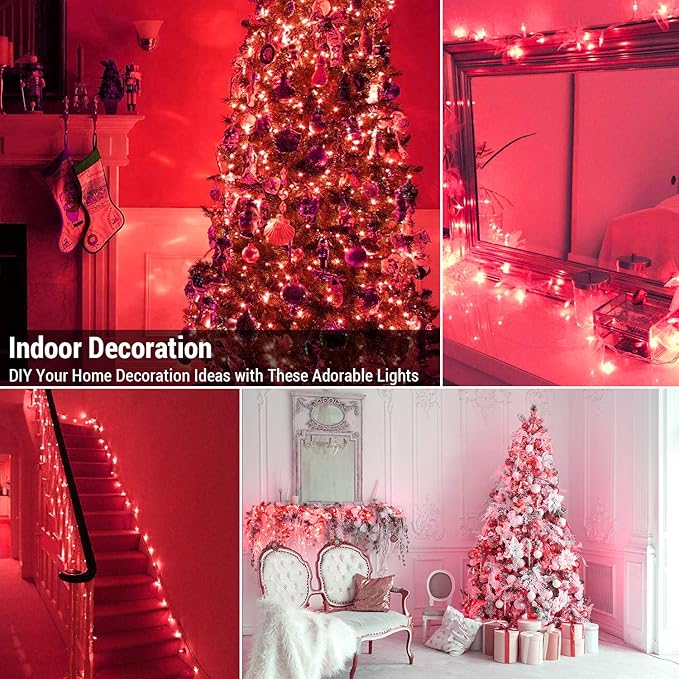 Brizled Red Christmas Lights, 300 ct 69.6ft Incandescent Christmas Lights plugin, Connectable 120V UL Certified Mini Xmas String Light for Halloween, Xmas, Indoor, Party, Porch Decor, White Wire