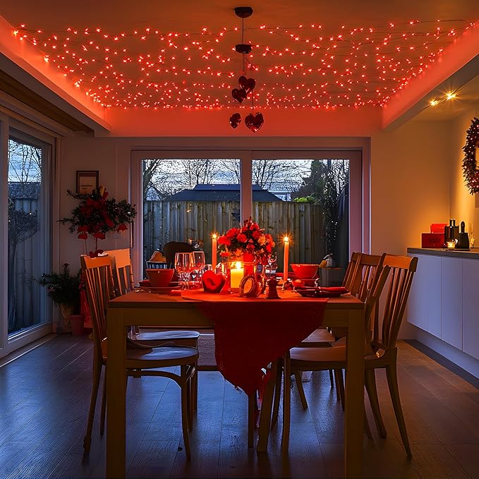 JMEXSUSS 250 LED Red Christmas Lights Indoor Outdoor Waterproof with 8 Modes, 91.5ft Expandable Red String Lights for Bedroom Tree Patio Garden Party Holiday Decorations