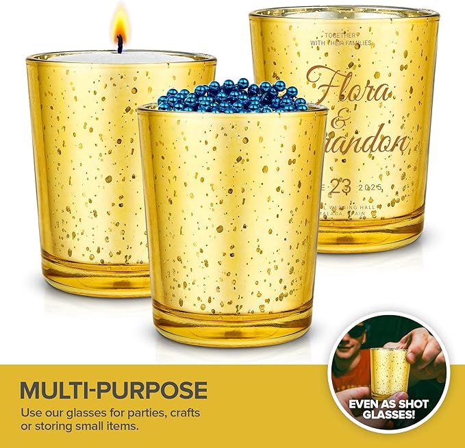 Stock Your Home Gold Votive Candle Holders Bulk Pack (36 Count), Tea Lights Candle Holder for Table Centerpiece, Christmas, Valentine, and Wedding Votive Candle Holders, Glass Votives Set