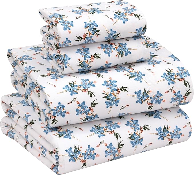 RUVANTI Flannel Sheets Full Size - 100% Cotton Double Brushed Bed Sheets Set, Deep Pockets 16 Inches, All Seasons Breathable & Extra Soft Full Sheets, Warm & Cozy, 4 Piece, Cloud Nine