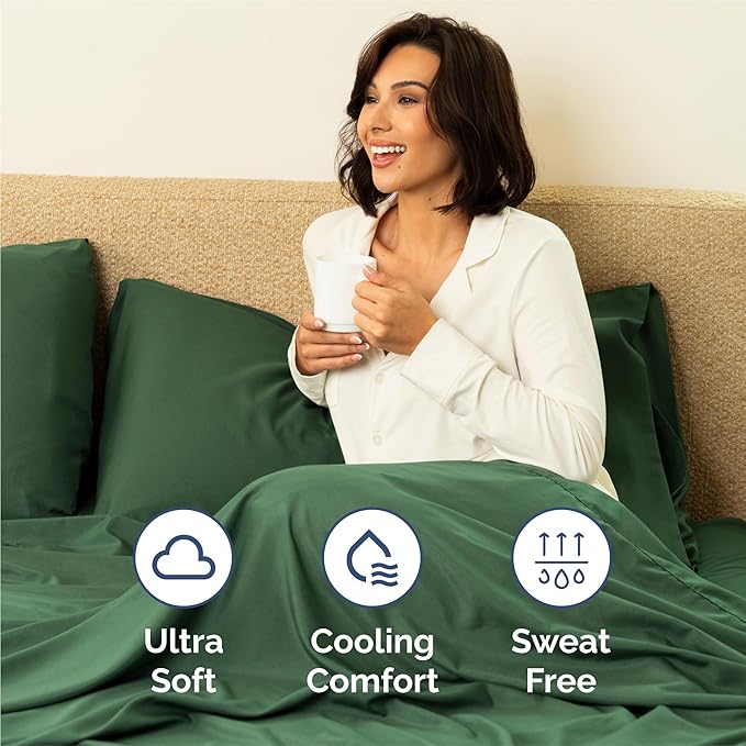 Full 6 Piece Sheet Set - Comfy Breathable & Cooling - Ultra Soft Hotel Luxury Bedding Set w/ 8-16 Inch Deep Pockets - 1 Flat & 1 Fitted Sheet & 4 Pillowcases - Cozy, Wrinkle Free & Easy Care - Emerald