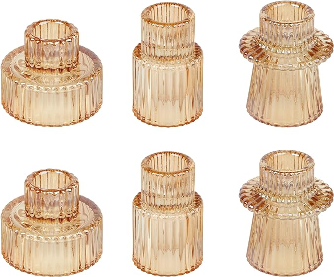 Vixdonos Taper Glass Candlestick Holders Tealight Candle Holders for Table Centerpieces, Wedding Decor and Dinner Party (6 Pcs, Gold)