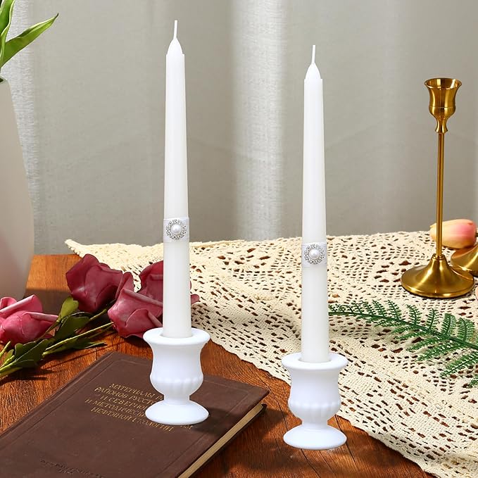 White Unity Candle Holder - Glass Candle Holders for Pillar Candles Taper Candles, Glass Candlestick Holders Set of 3, Decorative Clear Glass Candlestick Holder for Wedding Church Centerpiece