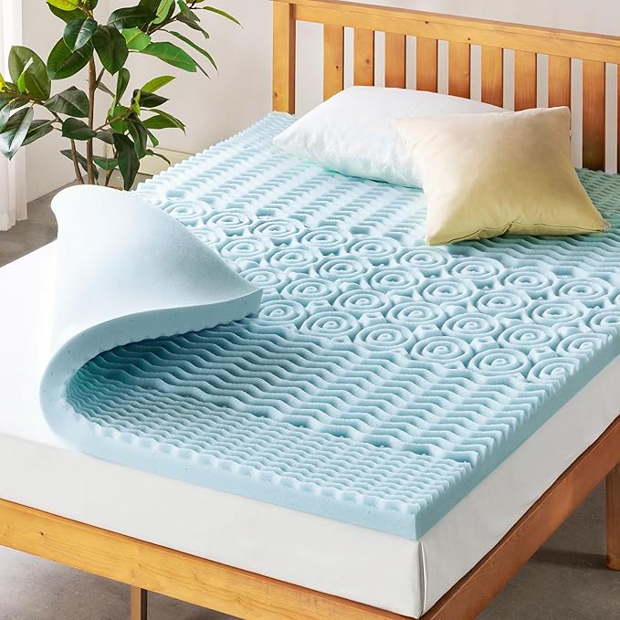 Mellow 3 Inch 5-Zone Memory Foam Mattress Topper, Cooling Gel Infusion, Dorm Essentials, King Blue
