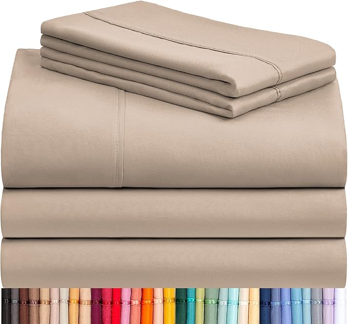 LuxClub 5 PC Split King Sheet Set, Breathable Luxury Bed Sheets, Deep Pockets Wrinkle Free Cooling Sheets Machine Washable Hotel Bedding Silky Soft - Light Khaki Split King