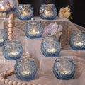 DARJEN 12Pcs Blue Votive Candle Holders - Round Glass Candle Holders Bulk for Tea Light Candle, Diamond Texture Candle Votives for Wedding Centerpiece, Party & Home Decor